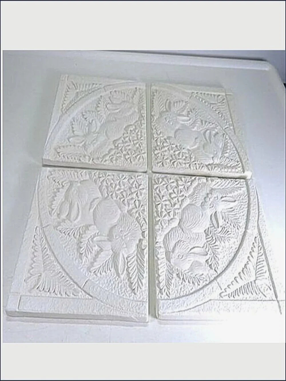 Vintage Style Rabbit Relief Ceramic (4) Tiles DIY Unfinished Bisque Craft #2